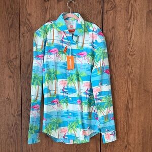 OppoSuits Blue and Pink Flamingo Print Shirt